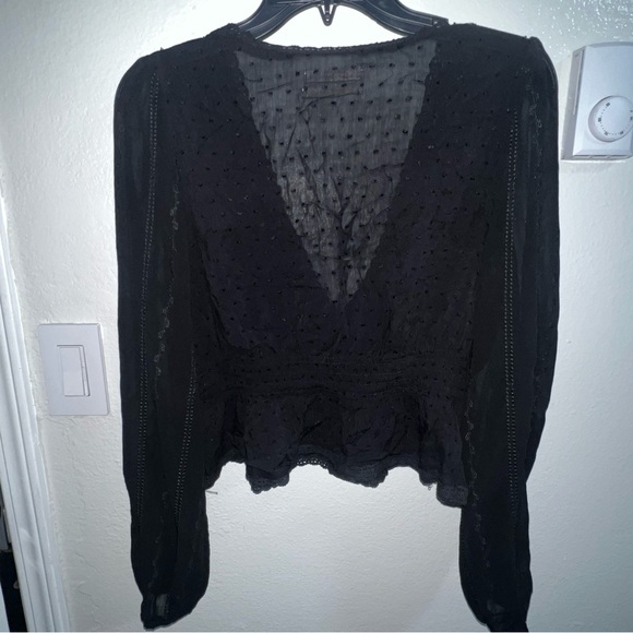 Urban Outfitters Sheer Boho Crop Blouse Women’s Size Medium Balloon Long Sleeves - Picture 6 of 13